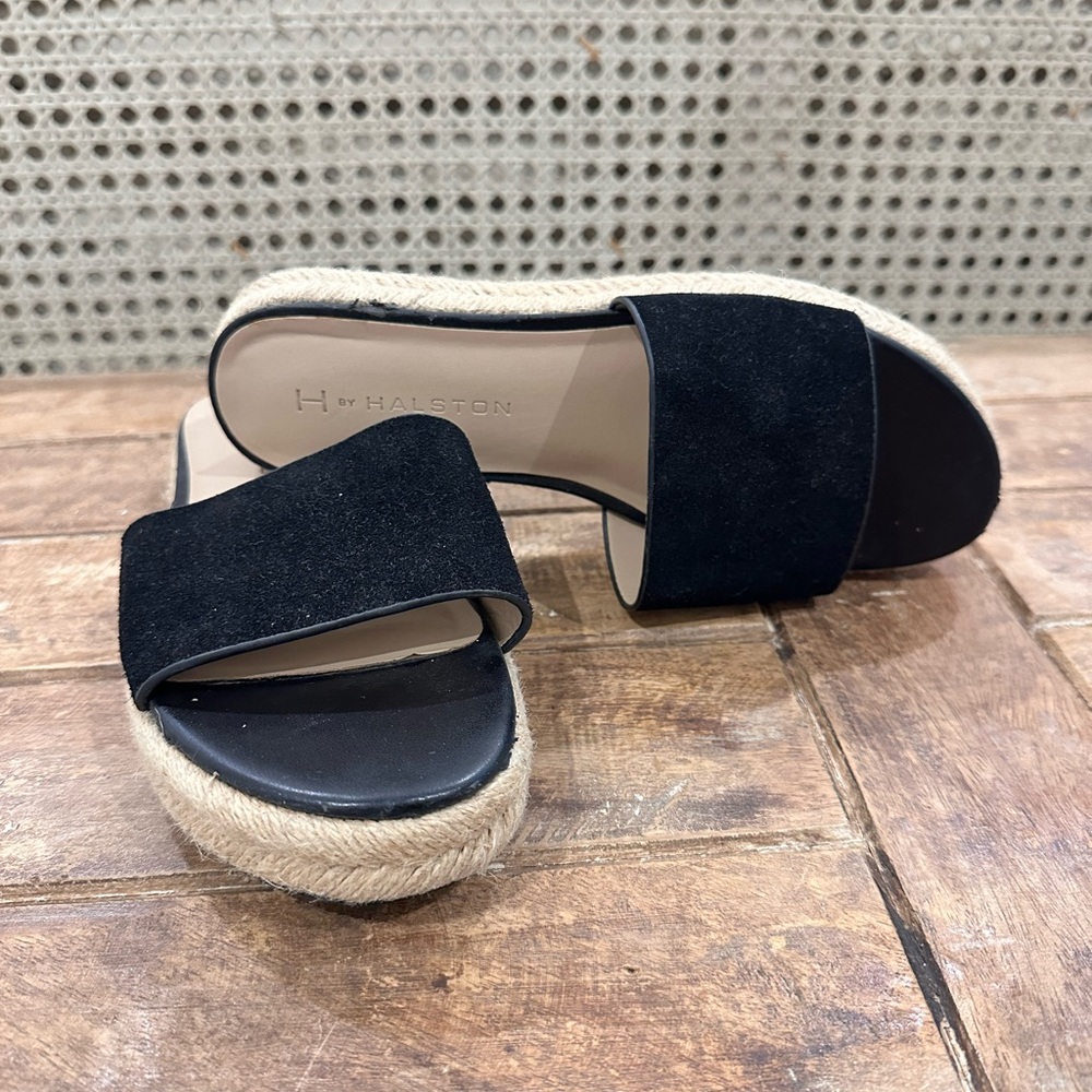 H by Halston Black Espadrille Slides